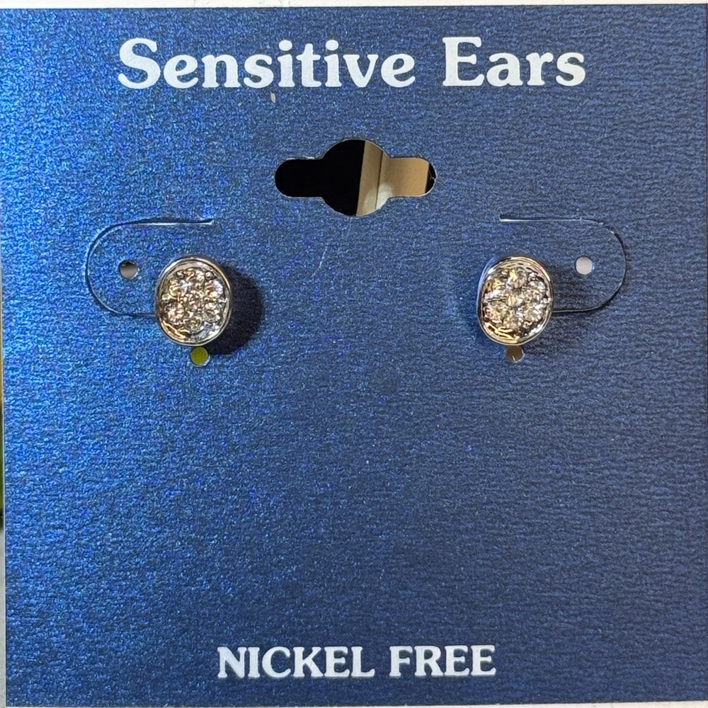 Sensitive Ears Silver Tone Crystal Stud Earrings